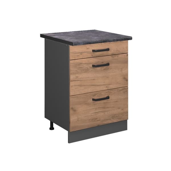 Vicco R-Line köksskåp, guldhållfast ek, 60 cm med lådor, PA antracit