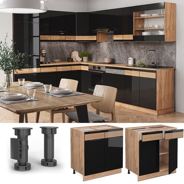 Köksmöbel Fame-Line, 80cm, PT Ek, Glänsande svart ek, Guldek, Vicco