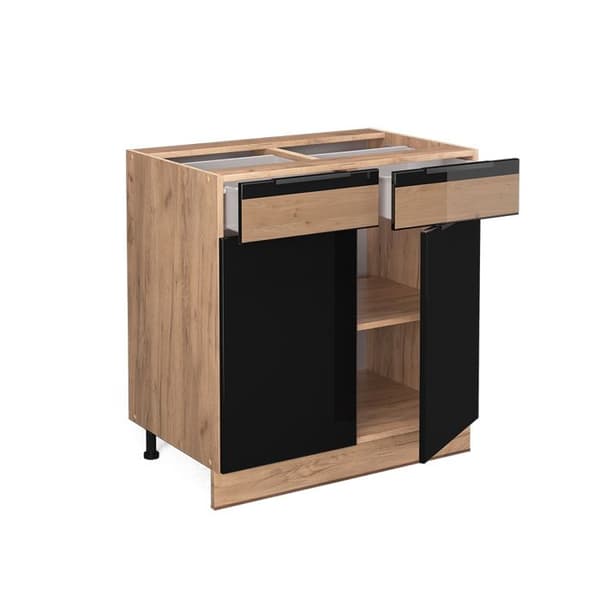 Köksmöbel Fame-Line, 80cm, PT Ek, Glänsande svart ek, Guldek, Vicco