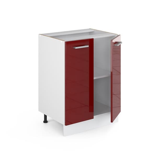 Meuble bas de cuisine R-Line, 60 cm, PT Anthracite, Röd vinröd hög glans, Vitt, Vicco
