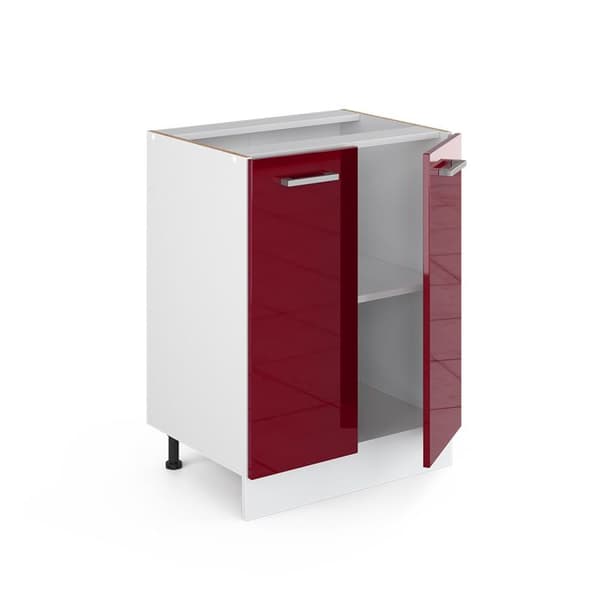 Meuble bas de cuisine R-Line, 60 cm, PT Anthracite, Röd vinröd hög glans, Vitt, Vicco