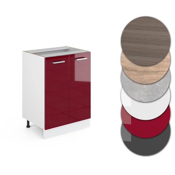 Meuble bas de cuisine R-Line, 60 cm, PT Anthracite, Röd vinröd hög glans, Vitt, Vicco
