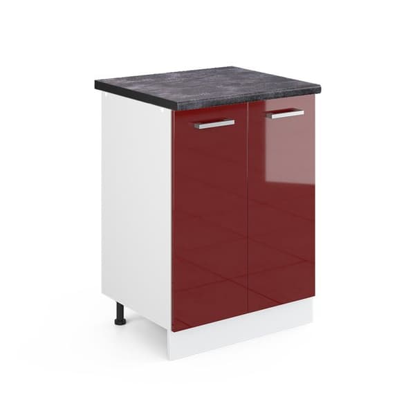 Meuble bas de cuisine R-Line, 60 cm, PT Anthracite, Röd vinröd hög glans, Vitt, Vicco