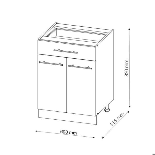 Köksmöbel Fame-Line, 60cm med låda, PT Anthracite, Bordeauxröd Hög glans, Vit, Vicco