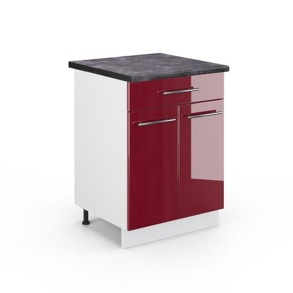 Köksmöbel Fame-Line, 60cm med låda, PT Anthracite, Bordeauxröd Hög glans, Vit, Vicco