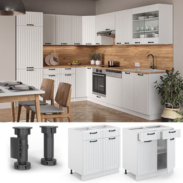 Köksmöbel Fame-Line, 80cm, PT Marmor, Vit landsby, Vit, Vicco