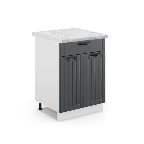 Köksmöbel Fame-Line, 60cm med låda, PT Marmor, Antracit landsbygd, Vit, Vicco