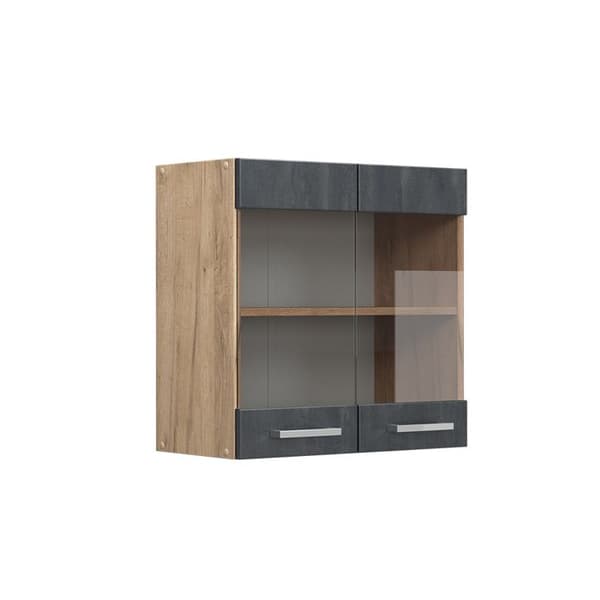 Vicco högglasat köksskåp R-Line, Svart betong, 60 cm