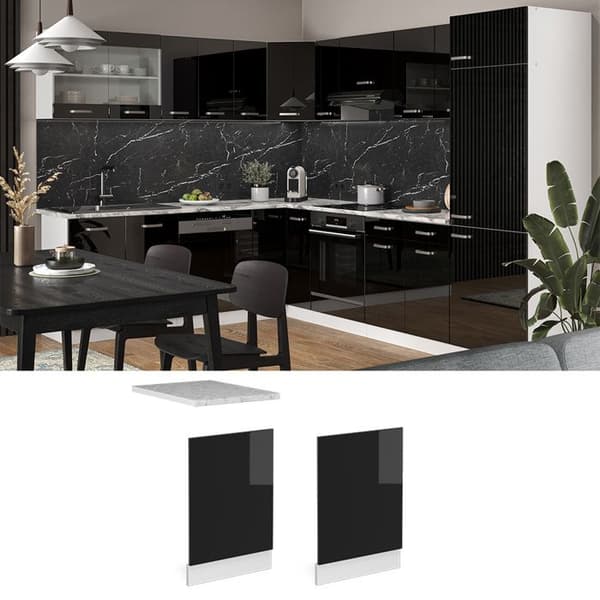 Façade R-Line, 45 cm, PT Ek, Svart Hög glans, Vit, Vicco