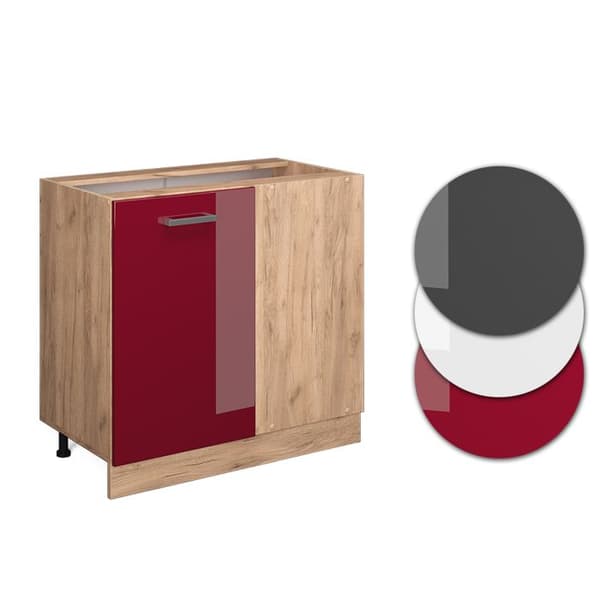 Kombinationsmöbel R-Line, 86cm utan PT, Bordeauxröd hög glans, Guldstarka ek, Vicco