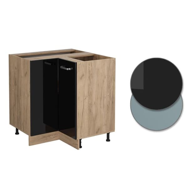 Hörnmöbel R-Line, 75.6cm, PT Antracit, Svart högblanka, Guld ek, Vicco