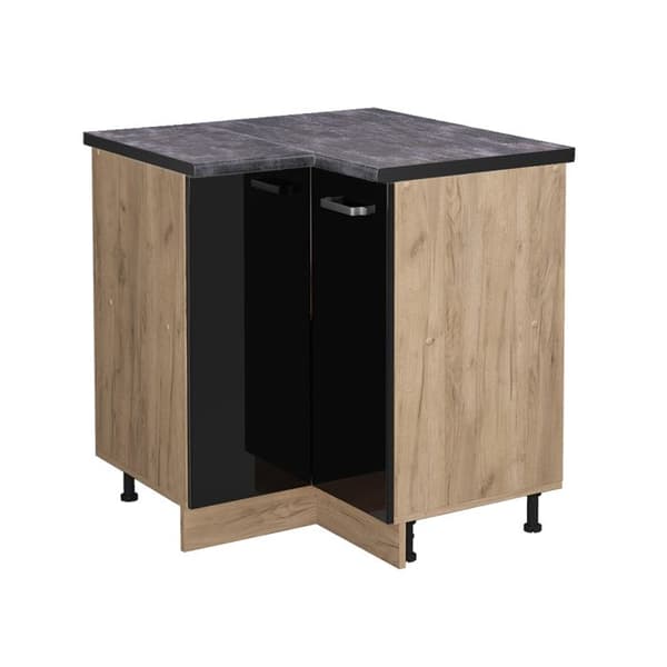 Hörnmöbel R-Line, 75.6cm, PT Antracit, Svart högblanka, Guld ek, Vicco