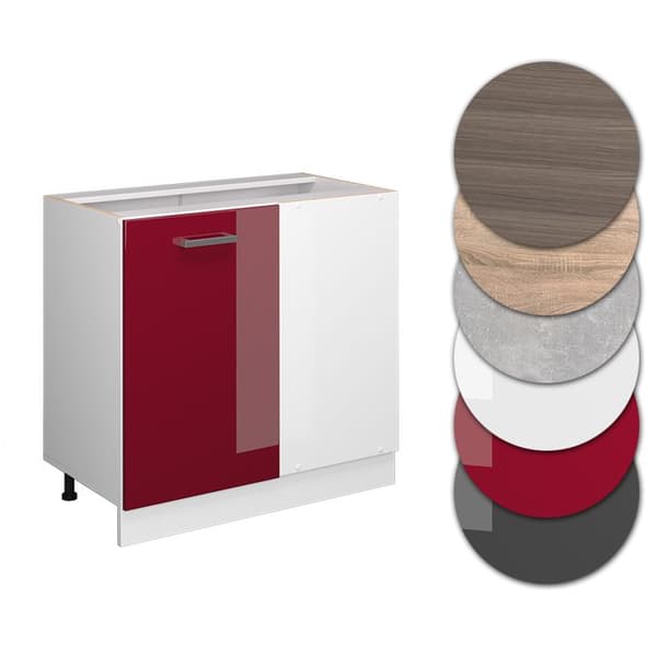 Hörn Möbel R-Line, 86 cm, PT Ek, Bordeaux röd hög glans, Vit, Vicco