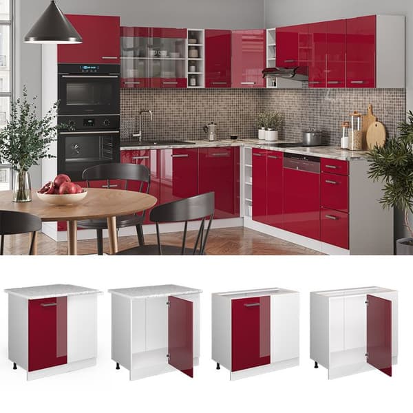 Hörn Möbel R-Line, 86 cm, PT Ek, Bordeaux röd hög glans, Vit, Vicco