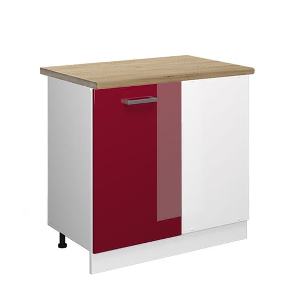 Hörn Möbel R-Line, 86 cm, PT Ek, Bordeaux röd hög glans, Vit, Vicco