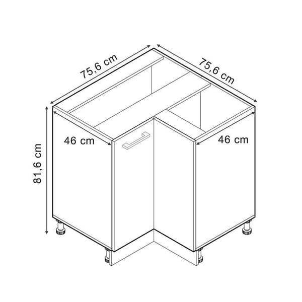 Hörnmöbel R-Line, 75.6 cm, PT Ek, Anthracit hög glans, Guld styrkeek, Vicco