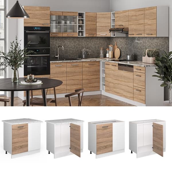 Hörnmöbel R-Line, 86 cm, PT Marmor, Sonoma, Vit, Vicco