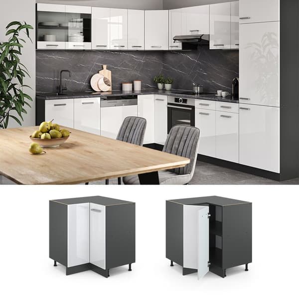 Hörn möbel R-Line, 75.6cm PT Marmor, Vit hög glans, Antracit, Vicco