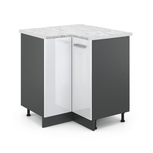 Hörn möbel R-Line, 75.6cm PT Marmor, Vit hög glans, Antracit, Vicco