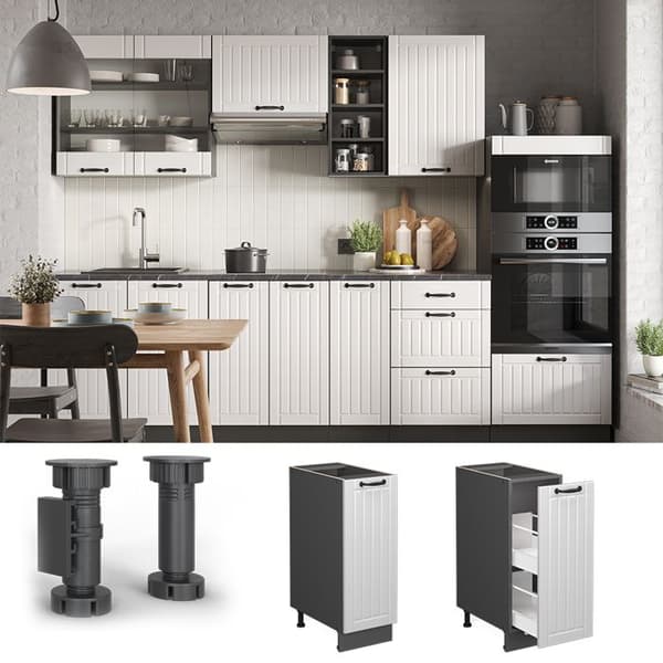 Köksmöbel Fame-Line, 30 cm, PT Marmor, Vit landsby, Antracit, Vicco