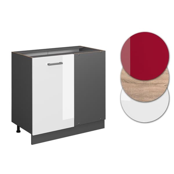 Hörnmebel R-Line, 86 cm PT Marmor, Vit högglans, Antracit, Vicco