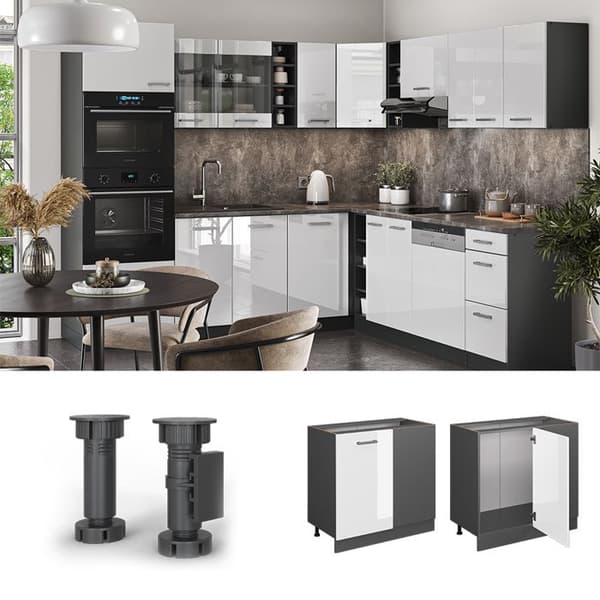 Hörnmebel R-Line, 86 cm PT Marmor, Vit högglans, Antracit, Vicco