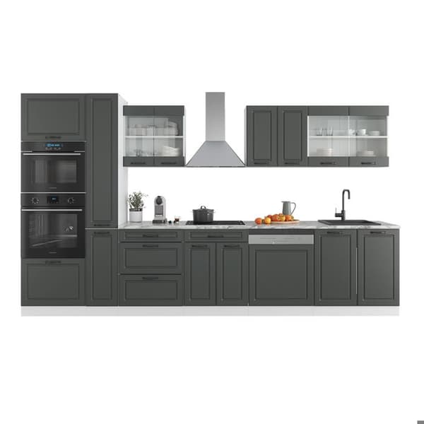 R-Line kökslinje, 350 cm med högskåp, PT Marble, Lanthus antracit/vit, Vicco