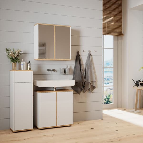 Armoire Midischrank Didi, 30x97cm med låda, Vit/Artisan, Artisan-ek, Vicco