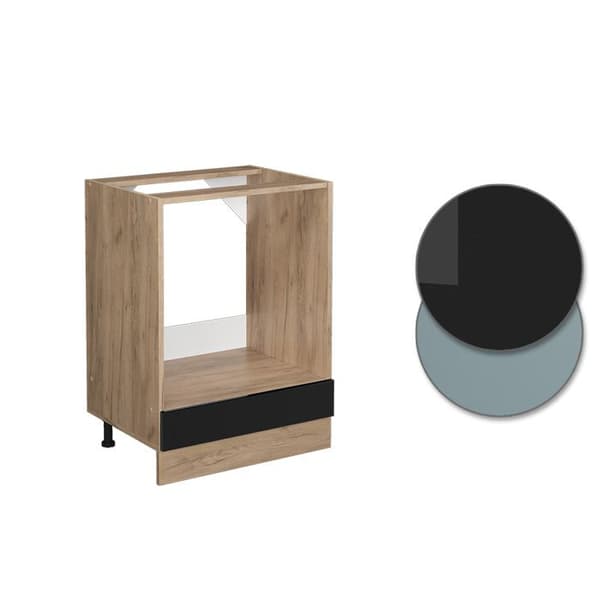 Möbel för ugn R-Line, 60cm PT Marmor, Svart hög glans, Guldbrun ek, Vicco