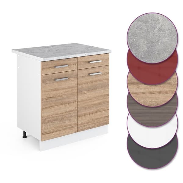 Köksmöbel R-Line, 80cm, PT Marmor, Sonoma, Vit, Vicco