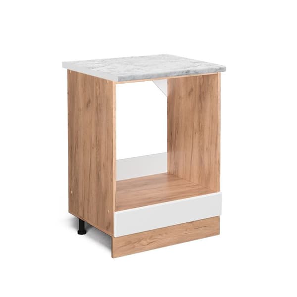 R-Line skåp för ugn, 60cm PT marmor, vit högblanka, gyllene ek, Vicco
