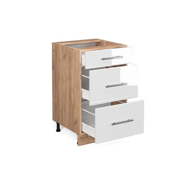 Köksmöbel Fame-Line, 50cm utan PT, Vit högblank, Gyllene ek, Vicco