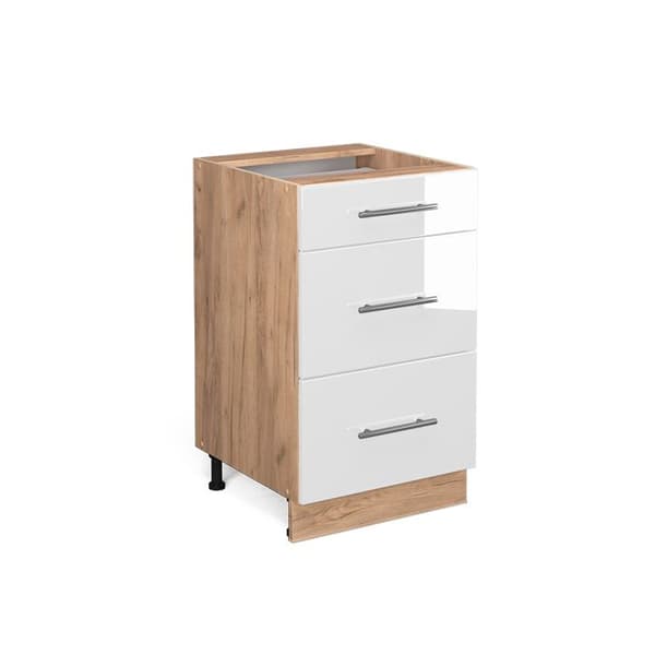 Köksmöbel Fame-Line, 50cm utan PT, Vit högblank, Gyllene ek, Vicco