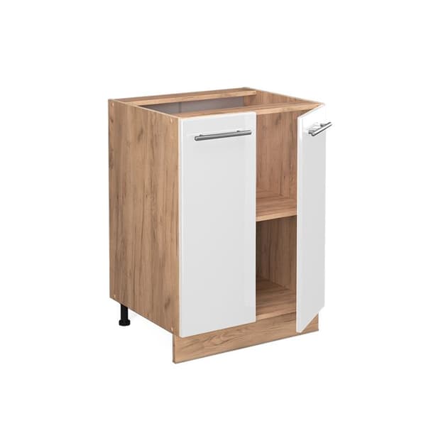Köksmöbel Fame-Line, 60cm, PT Marmor, Vit hög glans, Guldstark ek, Vicco