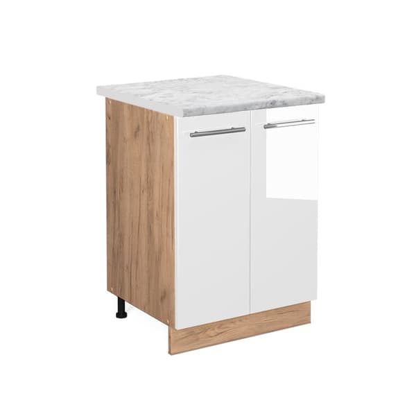 Köksmöbel Fame-Line, 60cm, PT Marmor, Vit hög glans, Guldstark ek, Vicco