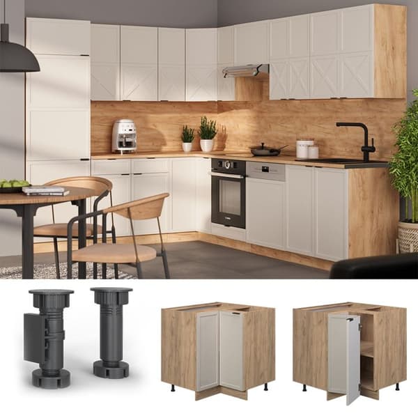 Fame-Line hörnbasenhet, 80,5 cm, PT Marble, GreyBeige, Gyllene styrka ek, Vicco