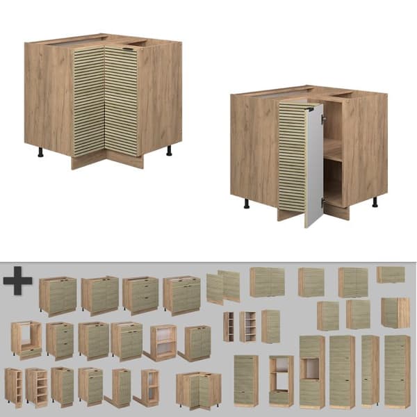 Fame-Line hörnbasenhet, 80,5 cm, PT antracit, ekpanel, gyllene ek, Vicco