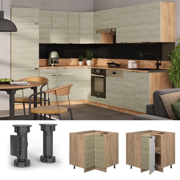 Fame-Line hörnbasenhet, 80,5 cm, PT antracit, ekpanel, gyllene ek, Vicco