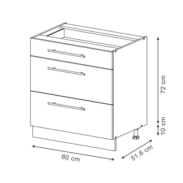 Fame-Line köksskåp, 80cm med 3 lådor, PT Marble, Svartrandig, Vit, Vicco
