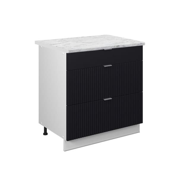 Fame-Line köksskåp, 80cm med 3 lådor, PT Marble, Svartrandig, Vit, Vicco