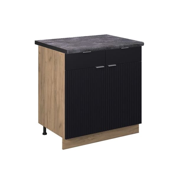 Fame-Line köksmöbler, 80cm, PT antracit, randig svart, gyllene ek, Vicco