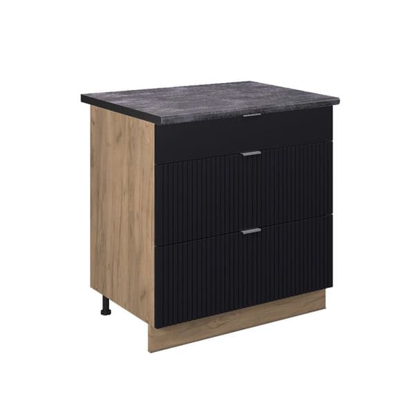 Fame-Line köksskåp, 80cm med 3 lådor, PT Antracit, Randig svart, Gyllene ek, Vicco