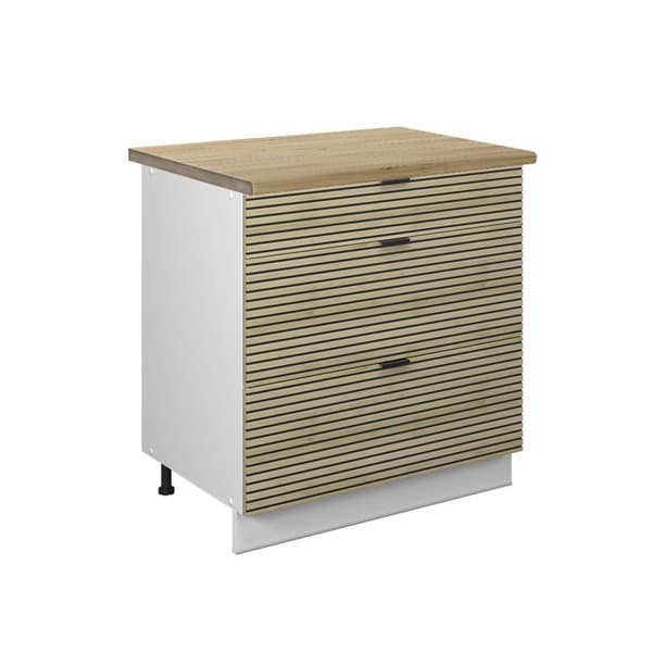 Fame-Line köksskåp, 80cm med 3 lådor, PT Ek, Ekpanel, Vit, Vicco