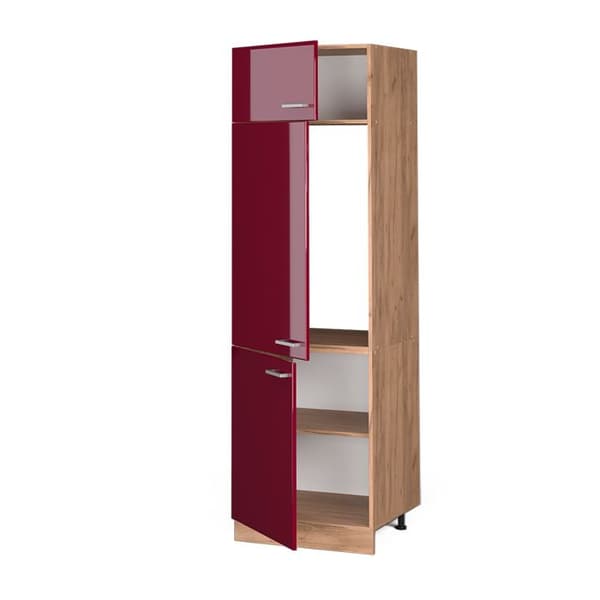 R-Line kylskåp, 60cm, vinröd Högblank, gyllene ek, Vicco