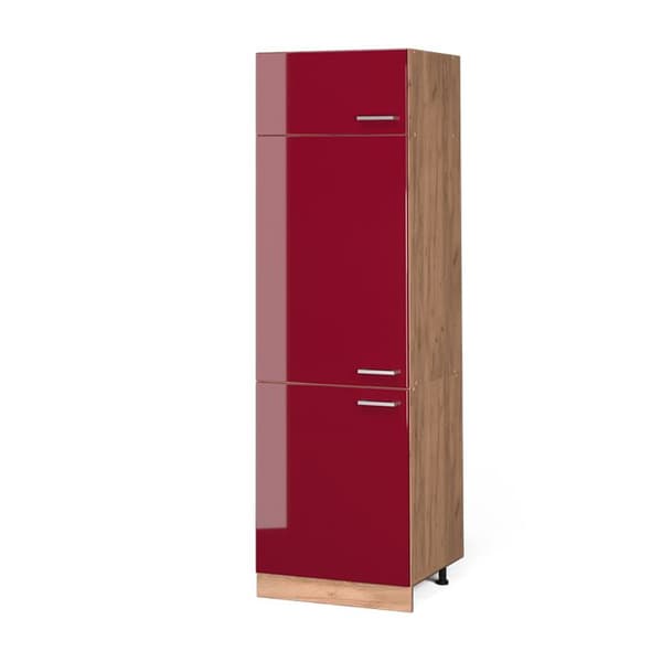 R-Line kylskåp, 60cm, vinröd Högblank, gyllene ek, Vicco