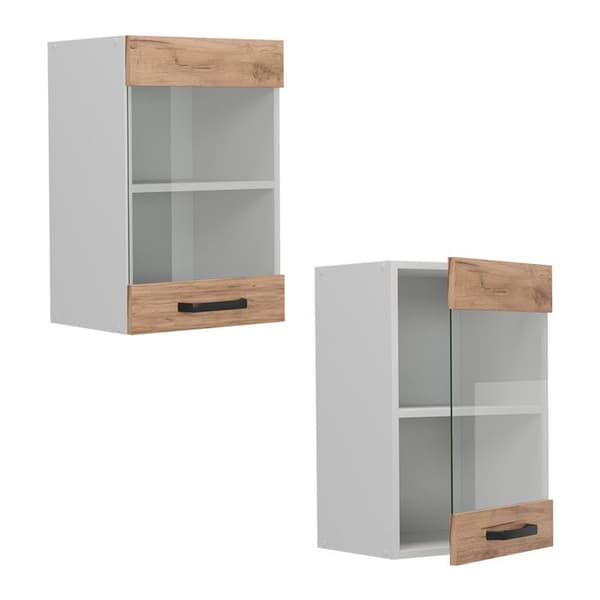 R-Line högglasad köksdel, 40cm, Guldstyrka ek, Vit, Vicco