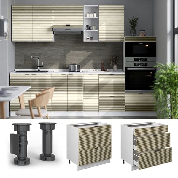 Fame-Line köksskåp, 80cm med 3 lådor, utan bänkskiva, Ekpanel, Vit, Vicco