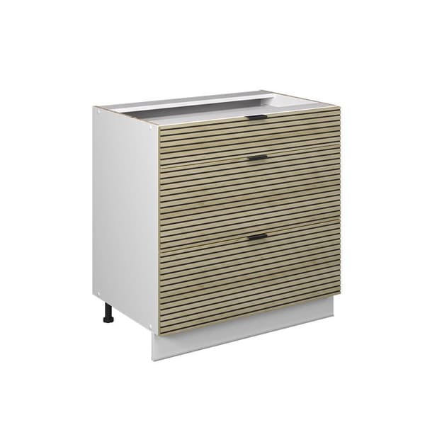 Fame-Line köksskåp, 80cm med 3 lådor, utan bänkskiva, Ekpanel, Vit, Vicco