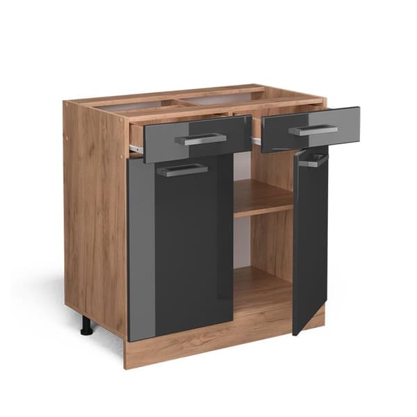 R-Line köksmöbler, 80cm PT marmor, antracit Högglans, gyllene ek, Vicco