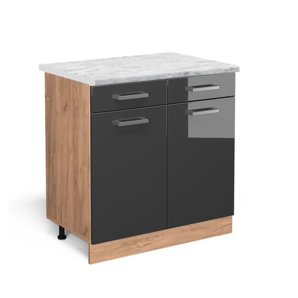 R-Line köksmöbler, 80cm PT marmor, antracit Högglans, gyllene ek, Vicco